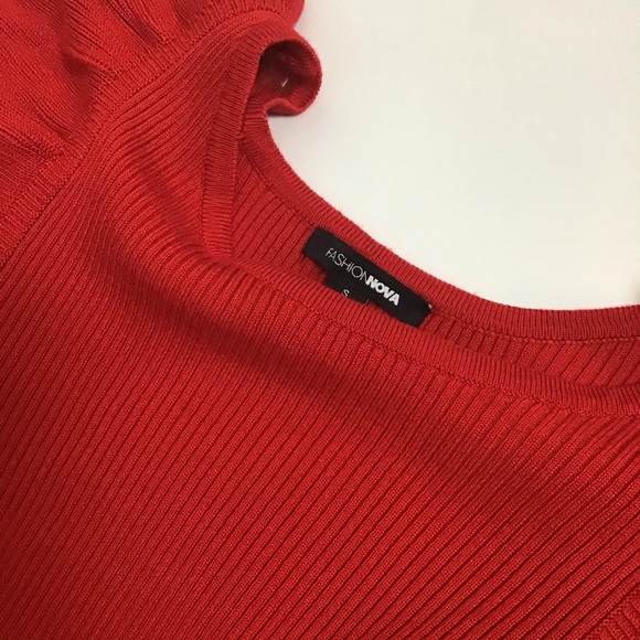 Fashion Nova-Ruffled Sleeved Bodycon Sweater Dress - Picture 6 of 8